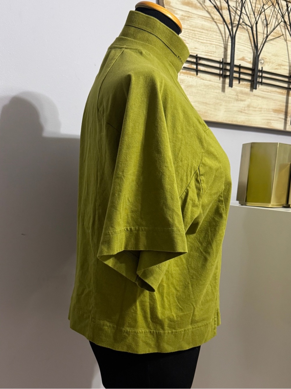 MAISON KITSUNE Olive Short-Sleeve Mock Neck Tee crop t-Shirt Paris Sz S - Picture 4 of 6